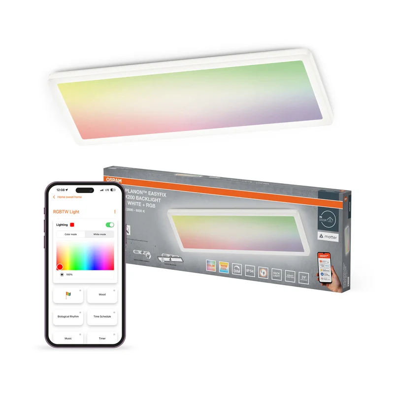 OSRAM Matter SMART+ PLANON SLIM EASYFIX LED Panel Backlight Deckenleuchte 58X20cm RGBTW DIM IP54, weiß