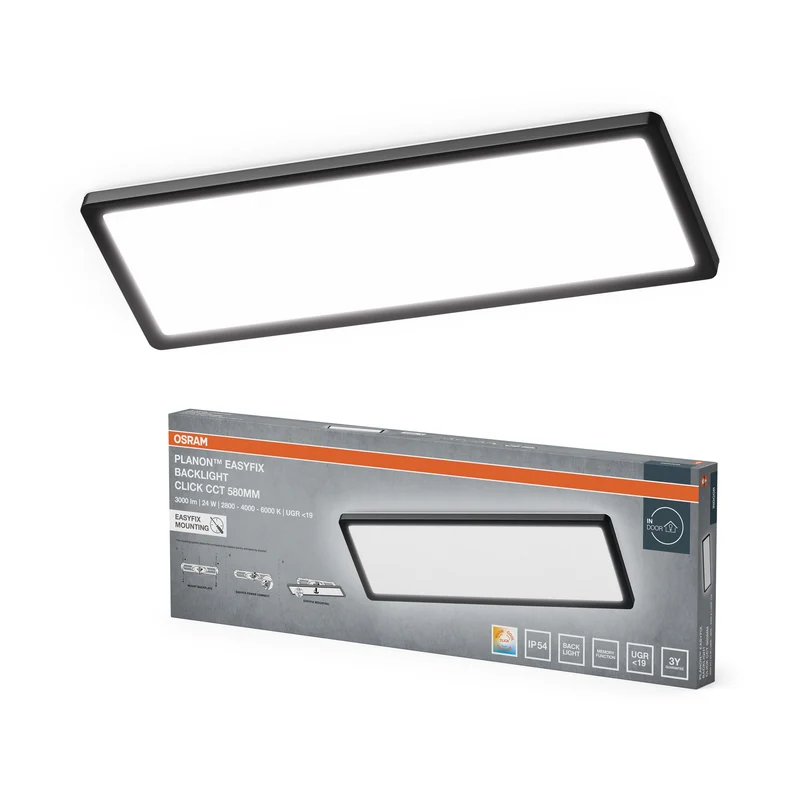 OSRAM PLANON EASYFIX LED Panel Backlight Deckenleuchte 58cm 24W Click CCT IP54, schwarz